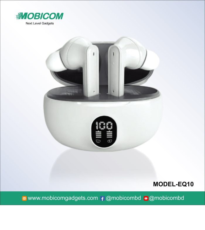 Mobicom EQ10 wireless earbuds – durable, lightweight, perfect for music and calls at an affordable price.