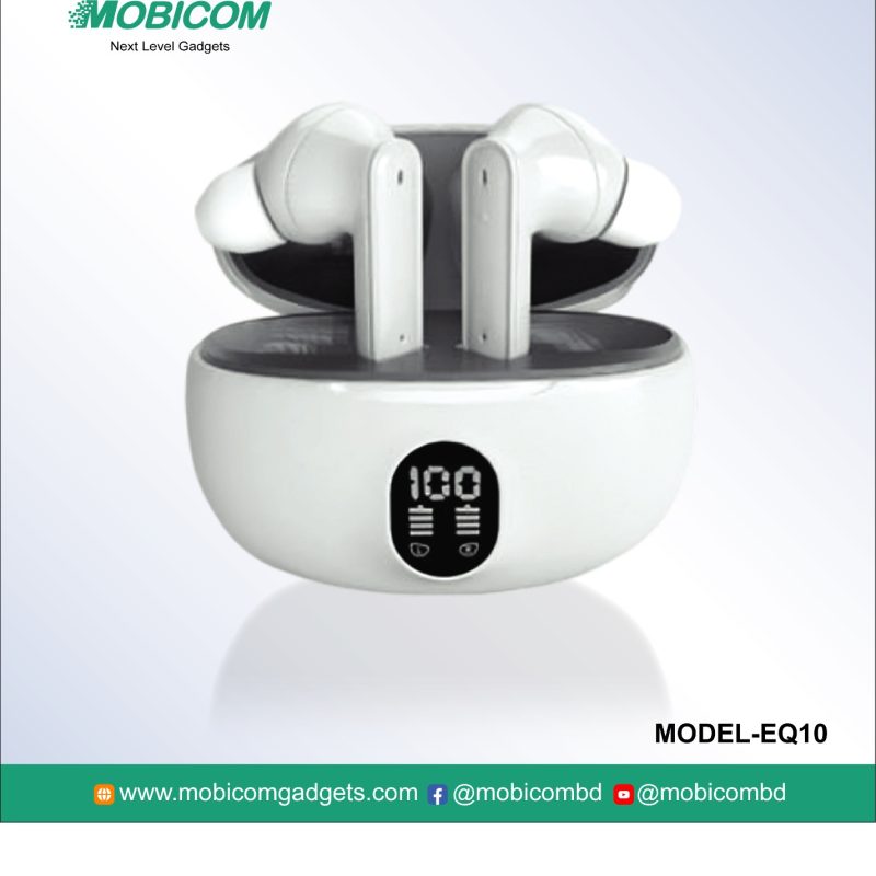 Mobicom EQ10 wireless earbuds – durable, lightweight, perfect for music and calls at an affordable price.