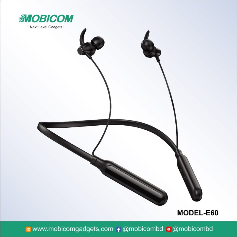 Mobicom E-60 Neckband: Affordable and stylish neckband with Bluetooth connectivity and long battery life, perfect for everyday use.