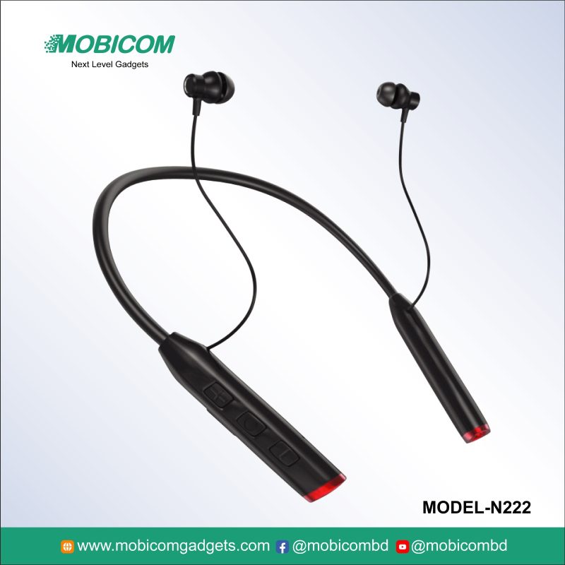 Mobicom N-222 Neckband: Affordable and stylish neckband with Bluetooth connectivity and long battery life, perfect for everyday use.