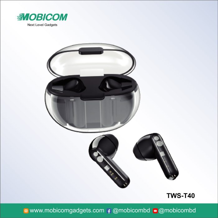 Mobicom TWS-T40 best wireless earbuds with cheap rate – durable, lightweight, perfect for music and calls at an affordable price.